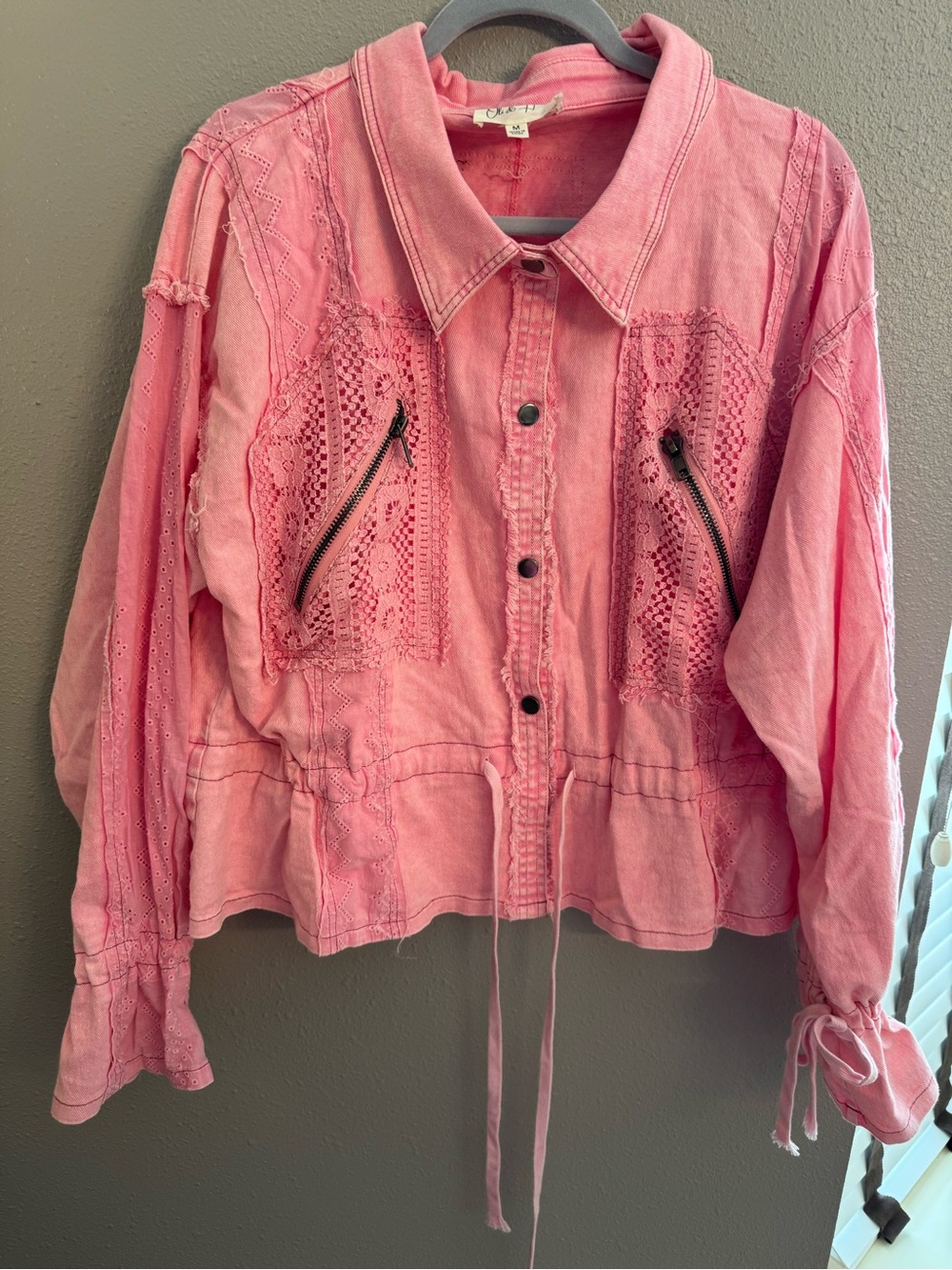 Oli & Hali Pink Lace-Panel Jean Jacket - Picture 2 of 8